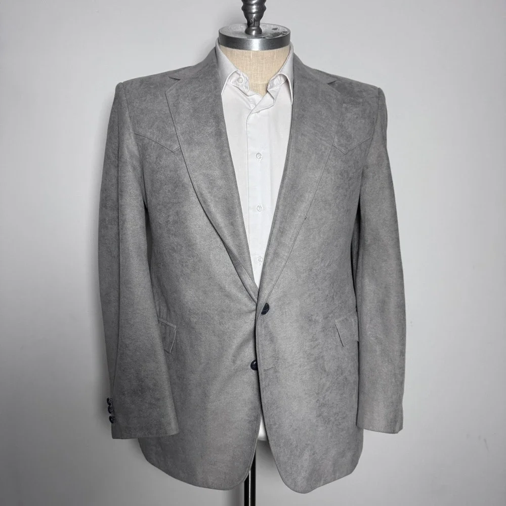 Taos Country Blazer Mens 44R Grey Faux Suede Western Yoke Made in USA Vintage